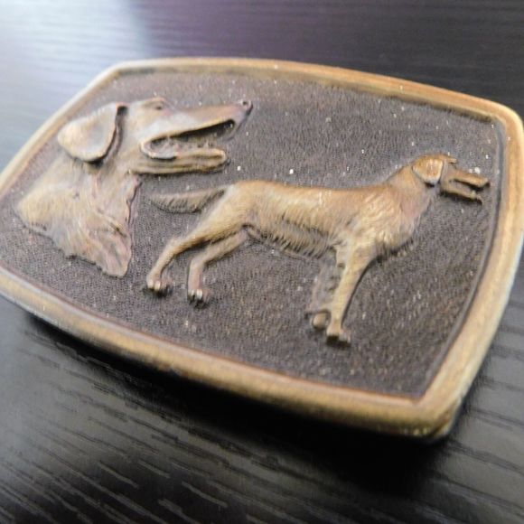 Vintage 1977 Belt Buckle Adezy Dog Dogs Canine Casual Brass RARE Made in USA - Picture 2 of 7